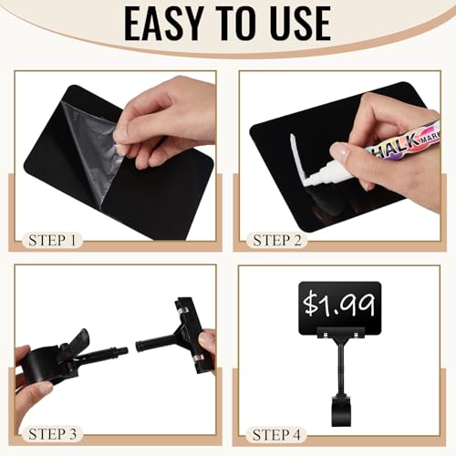20 Set Mini Plastic Chalkboard Sign with Clip Double Head Rotating Display Price Tag Bulk Erasable Merchandise Sign Clip Holder for Business Retail Food Clothing Vendor Shelf Basket Display (Black)