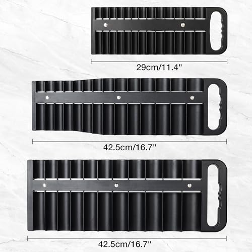 Reniteco Magnetic Socket Organizer Set, 3 Pcs Blue Portable Heavy Duty Socket Rail Set: 1/4-Inch x 22 Pallets, 3/8-Inch x 28 Pallets, 1/2-Inch x 26 Pallets, Hold 76 Sockets - Fit Shallow&Deep Sockets - color: Black