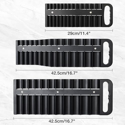 Reniteco Magnetic Socket Organizer Set, 3 Pcs Blue Portable Heavy Duty Socket Rail Set: 1/4-Inch x 22 Pallets, 3/8-Inch x 28 Pallets, 1/2-Inch x 26 Pallets, Hold 76 Sockets - Fit Shallow&Deep Sockets - color: Black