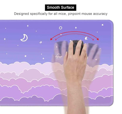 Cute Pastel Purple Desk Mat, Minimalist Large Gaming Mouse Pad Mousepad for Laplop, Kawaii Anime Desk Pad, Gradient Clouds Computer Pads, Aesthetic Stars Moon Deskpad, 31.5 X 11.8 Inch - color: Purple Clouds