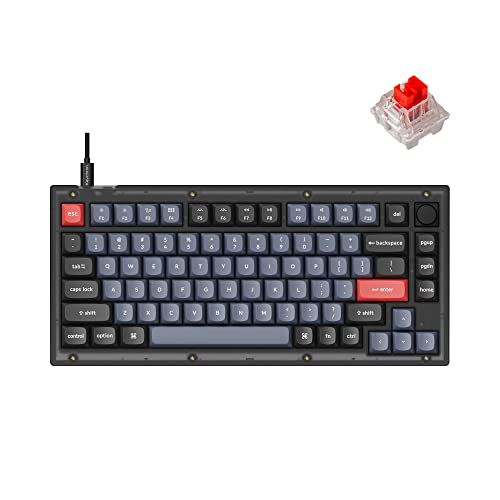 Keychron V1 Wired Custom Mechanical Keyboard Knob Version, 75% Layout QMK/VIA Programmable with Hot-swappable Keychron K Pro Red Switch Compatible with Mac Windows Linux (Frosted Black-Translucent) - color: Hot-swap Keychron K Pro Red Switch