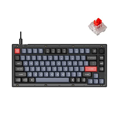Keychron V1 Wired Custom Mechanical Keyboard Knob Version, 75% Layout QMK/VIA Programmable with Hot-swappable Keychron K Pro Red Switch Compatible with Mac Windows Linux (Frosted Black-Translucent) - color: Hot-swap Keychron K Pro Red Switch