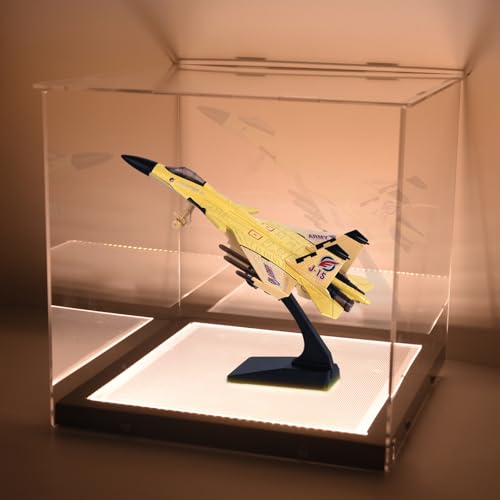 Clear Acrylic Display Box for Collectibles Action Figures Dollhouse 3-D Puzzle Basketball Mini-Helmet Model Cars Planes, with Dimmable LED Light Showcase - size: 11.22"x11.22"x11.22"