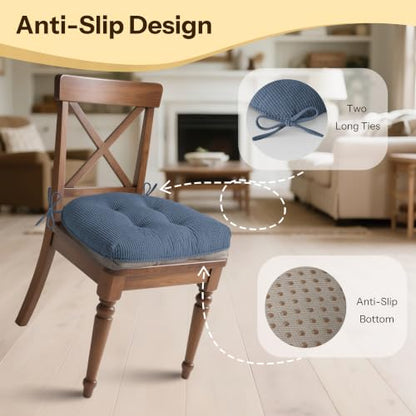 Indoor Kitchen Chair Cushions Set of 4 18"X16.5"X3" Soft Anti Slip Dining Chair Pads Tufted Kitchen Seat Cushion with Ties, Light Blue - color: Light Blue