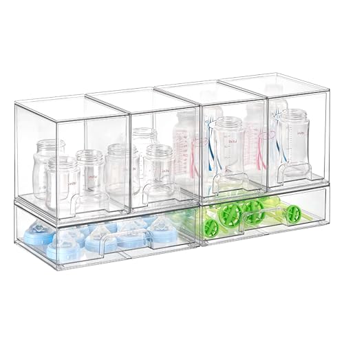 Vtopmart 6 Pack Baby Bottle Organizer Set, Stackable Storage Drawers Ideal for Kichen Countertop, Vanity, Bathroom, Cabinet, Pantry Organization - style: 4 High+2 Wide