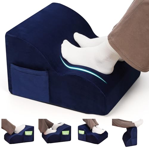 Echaprey Foot Rest for Under Desk at Work,Adjustable Under Desk Footrest Multifunctional 3-Tier Foot Stool with Non-Slip Base and Washable Cover Ergonomic Foot Stool for Office,Home,Car,Travel (Blue) - color: Blue