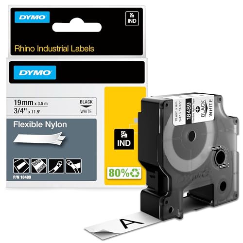 DYMO Rhino Industrial Flexible Nylon Labels, 3/4" x 11.5', Black Print on White Tape - color: Black on White, size: 3/4" (19MM)