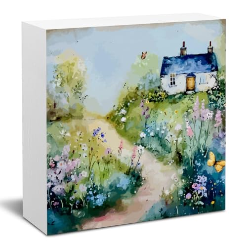 Spring Decorations for Home Spring Decor for Table Springtime Cottage Sign Pastel Art Mini Art Floral Landscape Easter Sign Tiered Tray Desk Home Decor Gifts for Women 5 X 5 Inch - color: Spring 3