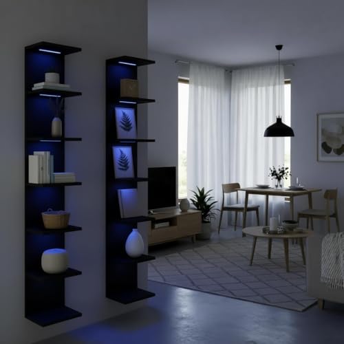7 Tier Wall Shelves with RGB, Lack Wall Shelf Unit, Vertical Shelf with Remonte Control,Black Shelves - color: Rgb-black