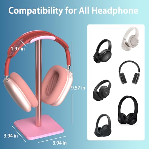 Headphone Stand - Headset Stand with Aluminum Hanger, Headphone Holder for AirPods Max, Sony, Bose, Beats and More (Pink) - color: Pink