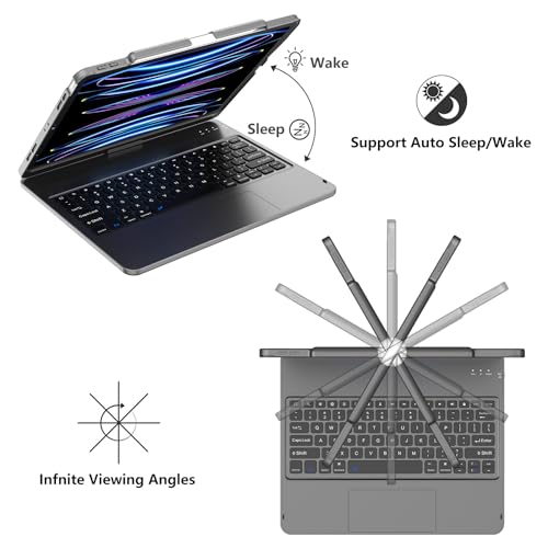 GGH Touch for iPad Keyboard Case Air 13 (M3 2025 / M2 2024) &12.9 iPad Pro (6th,5th,4th, 3rd Gen),360° Rotatable Protective Cover Multi-Touch Trackpad Keyboard Case with Pencil Holder - Grey - color: Grey