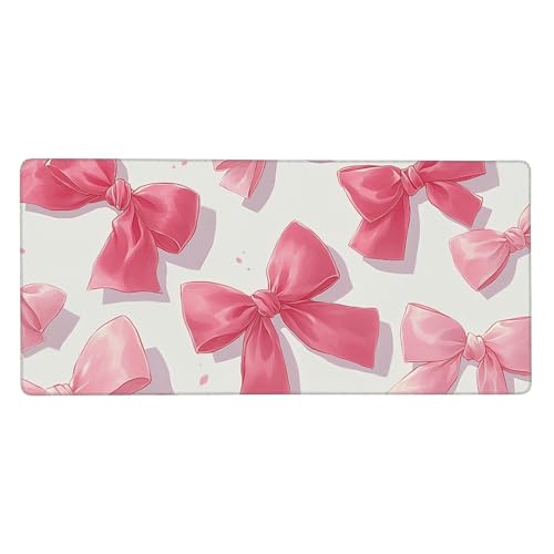 Extended Gaming Mouse Pad, Pink Bow Pattern, 35.4x15.7 Inches, Rubber, Rectangular, Anti-Slip Base, Stitched Edges - color: Bowknot