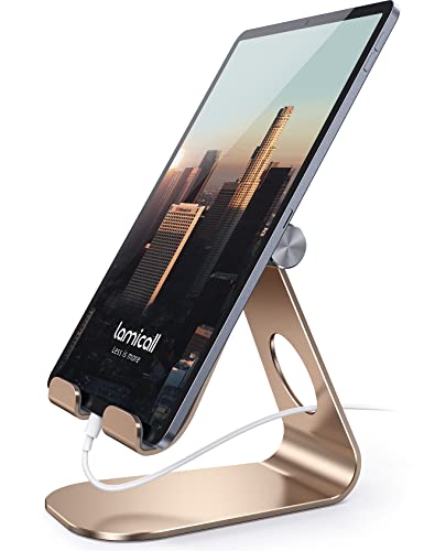 Lamicall Tablet Stand, Adjustable Tablet Holder - Desktop Stand Dock Holder Gifts Compatible with 4-13" Tablets Such as iPad Pro 11, 9.7, 10.5, 12.9 Air Mini, Kindle, Tab, iPhone Air 17 Pro Max, Gold - color: Gold