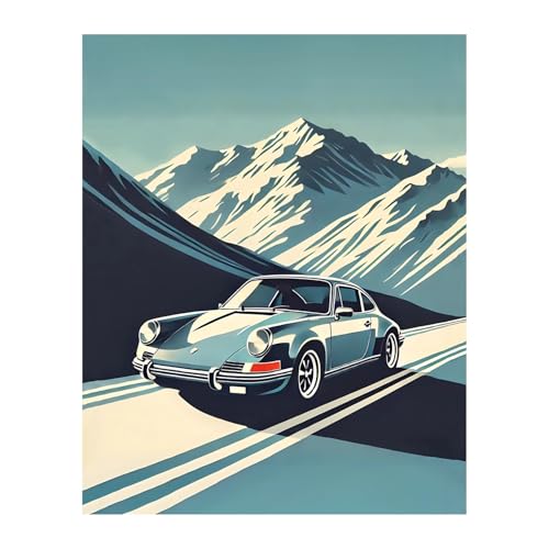 InkFlow Posters Vintage Sports Car Poster - Classic Car Wall Art, Alpine Snowy Mountain Garage Decor, Retro Automobile Wall Art for Car Enthusiasts - 18x24 Unframed Canvas Print - color: Style-08, size: 18"L x 24"W