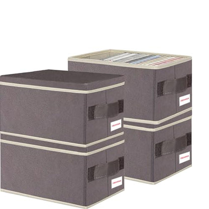 CD/DVD storage box Universal, stackable CD/DVD organizer with lid, Blu-ray disc media holder, video game disk, album, 4Pack can hold 180cd / 80dvd Brown - size: 4pack Brown