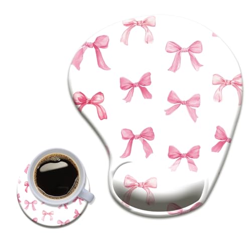 HOPONY Gel Wrist Rest Mouse Pad-Ergonomic Office Mousepad with Wrist Support-Non-Slip,Design Desk Accessories Mat for Home&Game Decor Pink Bow - color: Pink Bow