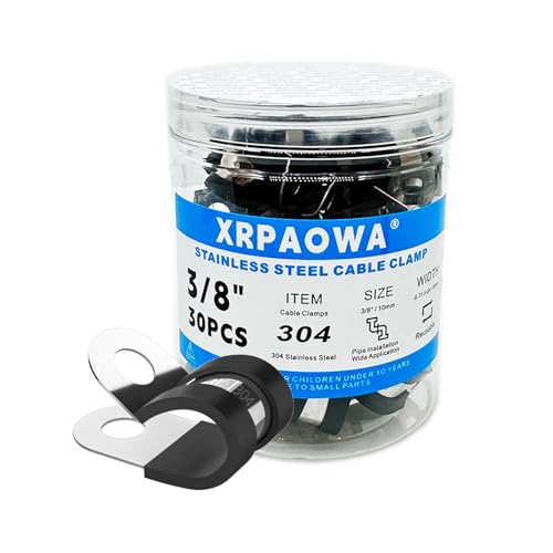 3/8 Inch Stainless Steel Cable Clamps, 30 Pcs, Rubber Cushioned Insulated Clamps, Pipe Clamp, Tube Holder for Tube, Pipe, Lines or Wire Cord Installation (3/8"(10mm)) - size: 3/8"(10mm)
