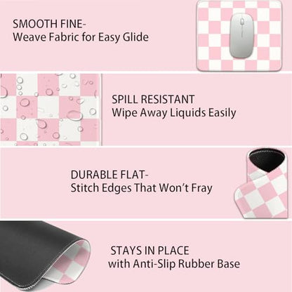 Mouse Pad for Desk with Stitched Edge, Premium Cute Washable Mouse Pads. Computer Mousepad with Non-Slip Rubber Base, Mousepads for Laptop, 9.25x7.75x0.12 inch (Pink Checkers) - color: Pink Checkers