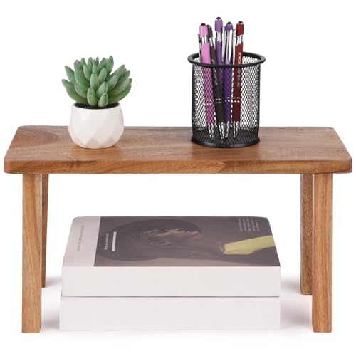 15 Inches Acacia Wooden Desktop Organizer Shelf, Cabinet Riser & Counter Display Stand for Top of Desk Home Office Kitchen Coffee Table Display Stand