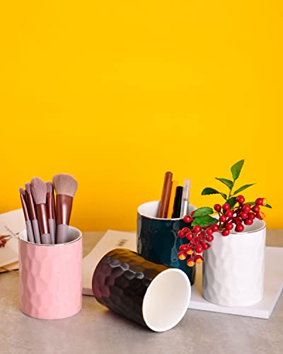 WHJY Ceramic Green Pencil Cup, Makeup brushes Holder, Gold Pen Holder for Desk Cute Small Boho Brush Holder, Modern Geometry Design Pen Holder - color: Green