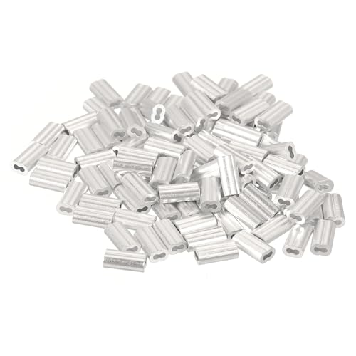 uxcell 100Pcs Aluminum Crimping Loop Sleeve for 1/32" Diameter Wire Rope, Double Ferrule Aluminum Wire Rope Sleeve for Cable Line End - size: 1/32"