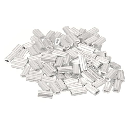 uxcell 100Pcs Aluminum Crimping Loop Sleeve for 1/32" Diameter Wire Rope, Double Ferrule Aluminum Wire Rope Sleeve for Cable Line End - size: 1/32"