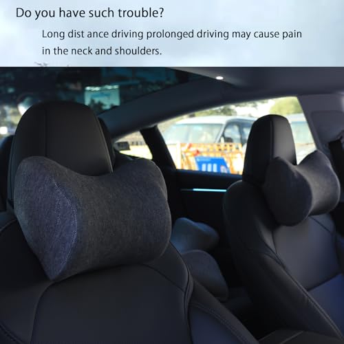 Car Neck Pillow, Car Headrest Pillow with Adjustable Strap for Neck Pain Relief 100% Memory Foam,Ergonomic Design，2 Pack - color: Black1