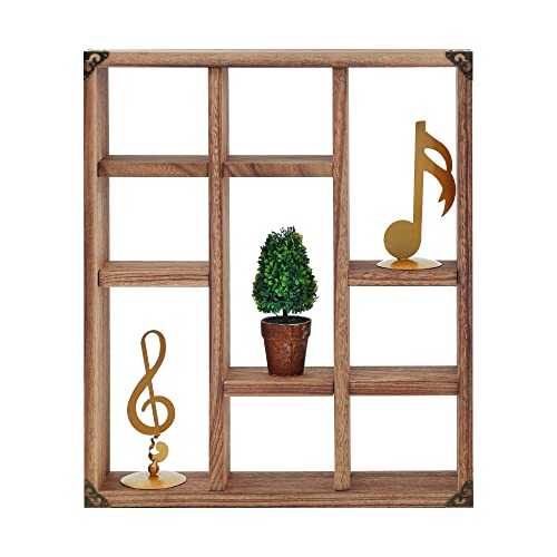 17.7x15.7-Inch Shadow Box Shelf 9-Slot Rustic Wood Floating Shelves Larger Shelf Lightweight Solid Wood Display(9C-Brown) - color: 9c-brown, size: 1 PCS