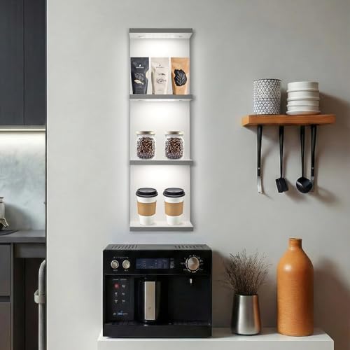 4 Tier LED Wall Shelf - Modern Floating Shelves for Makeup Vanity, Bedroom, Living Room | Easy Install Cosmetic & Display Lack Shelf, White - color: 4l-white