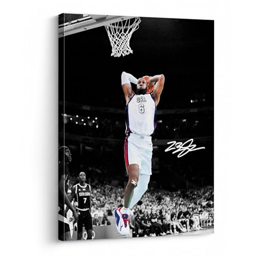 NBA Canvas Wall Art Decor - LeBron James Iconic Dunk for Team USA, Basketball Olympic Moment, Patriotic Sports Poster for Home or Game Room Wall Decoration 24X30 - color: LeBron James 01, size: 24"L x 30"W