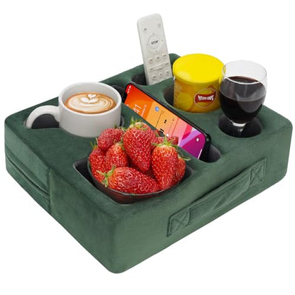 G GOOD GAIN Couch Cup Holder Pillow-Sofa Cup Holder Cozy Buddy | Bed Drink Caddy Holds Tablet, Remote, Snacks | Waterproof Anti-Spill Sofa Beverage Tray for Car, Park, Beach, Picnic, Boat, RV(Green) - color: Green, size: 12.5 x 9.5 inches