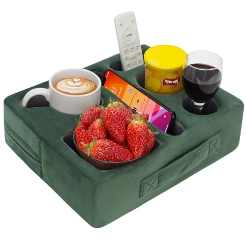 G GOOD GAIN Couch Cup Holder Pillow-Sofa Cup Holder Cozy Buddy | Bed Drink Caddy Holds Tablet, Remote, Snacks | Waterproof Anti-Spill Sofa Beverage Tray for Car, Park, Beach, Picnic, Boat, RV(Green) - color: Green, size: 12.5 x 9.5 inches