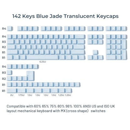 GMKWTL XVX Blue Jade Keycaps, Doubleshot PBT Keycap Sets 142 Keys, Cherry Profile Keyboard Keycaps Suitable for 60%/65%/75%/TKL/96%/100% Layout Mechanical Keyboard - color: Blue Jade