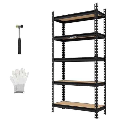 Garvee 5-Tier Heavy Duty Storage Shelves, 2204 lbs Capacity Adjustable Garage Shelving Unit with MDF Boards, Metal Standing Shelf Organizer for Kitchen, Pantry, Basement - 30" W x 12" D x 60" H - size: 60" H x 30" W x 12" D