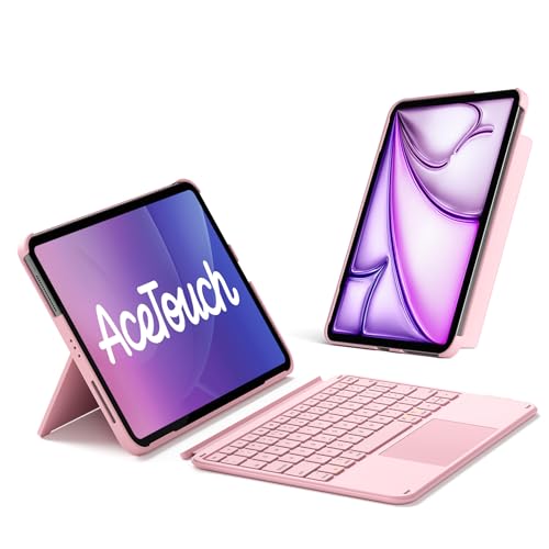 Inateck for iPad (A16) 11th/10th Gen 450g Ultralight Keyboard Case, Air 11" 2026 M4 /M3/M2, Air 5/4th, Pro 11 4/3/2/1th,1 Second Magnetic Detachable Keyboard with Touchpad, AceTouch, Light Pink - color: Light Pink