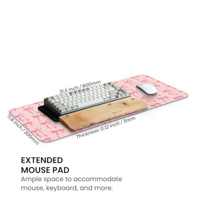MAY FLOWER Gaming Mouse pad, Large Laptop Mousepad, Full Keyboard Mat, Long Computer Mouse Mat for Home and Office, Anti-Slip Rubber Base, 31.5 x 11.8 Inches (Pink Bow) - color: Pink Bow