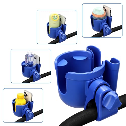 Accmor Stroller Cup Holder with Phone Holder, Bike Cup Holder, Universal Cup Holder for Uppababy Nuna Doona Strollers, 2-in-1 Cup Holder for Walker, Wheelchair, Scooter - color: All Dark Blue
