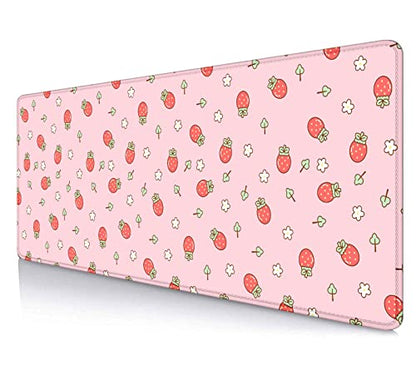 Pink Cute Desk Mat, Strawberries Mouse Pad XL, Aesthetic Hearts Desk Pad, Pastel Kawaii Deskmat, Laptop Office Gaming Computer Home Mice Mat Mousepad Stylish Office Gift, 31.5 X 11.8 Inch - color: Pastel Strawberry