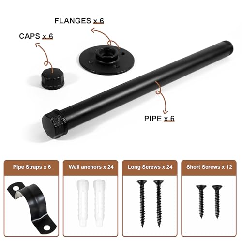 PINTUSON 6 Pcs Industrial Pipe Clothes Bar 12 Inch - Wall Mount Clothing Rack - Face Out Wall Clothing Rods for Commercial Retail Boutique Shirt Display - color: Black 12" Clothes Rack