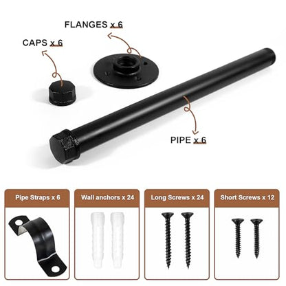 PINTUSON 6 Pcs Industrial Pipe Clothes Bar 12 Inch - Wall Mount Clothing Rack - Face Out Wall Clothing Rods for Commercial Retail Boutique Shirt Display - color: Black 12" Clothes Rack
