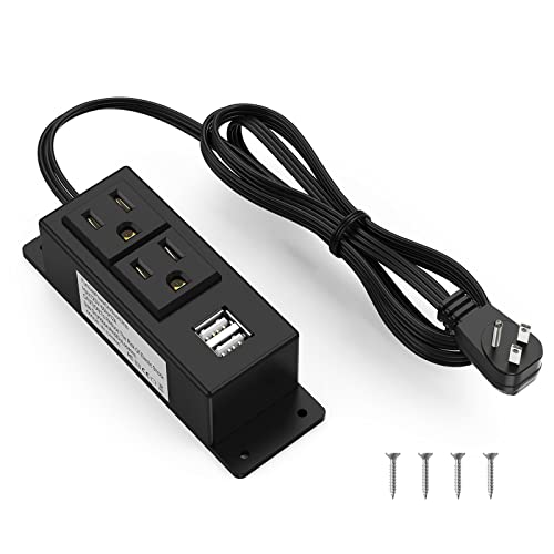 Kungfuking Surge Protector Power Strip Flat Plug Desk Power Grommet Conference Wall Mount USB Outlet Power Socket 2-Socket & 2-USB Ports 6.56 FT Extension Cord (Black) - color: Black-2AC+2USB