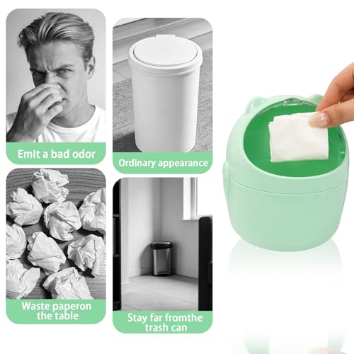 Mini Trash Can, Cute Small Trash Can with Lid, Desktop Paper Bin with 5 Rolls of Bin Liners, Portable Tabletop Dustbin, Cartoon Animal Rubbish Storage for Office Bedroom Desk Kitchen(Green) - color: Green