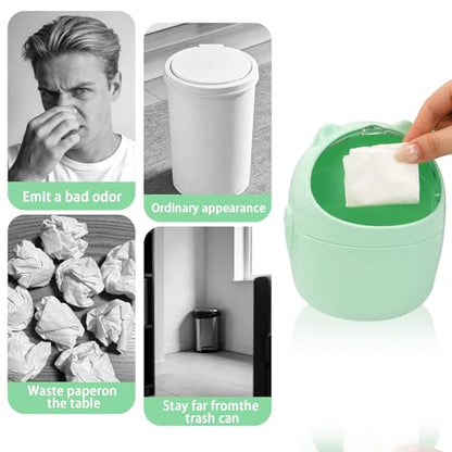 Mini Trash Can, Cute Small Trash Can with Lid, Desktop Paper Bin with 5 Rolls of Bin Liners, Portable Tabletop Dustbin, Cartoon Animal Rubbish Storage for Office Bedroom Desk Kitchen(Green) - color: Green