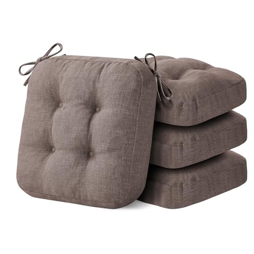 IASEAHK Chair Cushions for Dining Chairs, Dining Chair Cushions, Tufted Indoor Chair Pads with Ties & Non Slip Backing, Seat Cushions for Kitchen Chairs 16.5” x 16.5” x 3.5”, Set of 4, Light Brown - color: Light Brown, size: Pack of 4