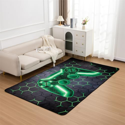NTBED Game Console Area Rug for Bedroom Sofa Playroom Gaming Geometric Bedside Rugs Gamer Decorative Floor Mat Carpet (3x5 Feet, Green) - color: Green, size: 3x5 Feet