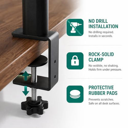 Clamp On Desk Shelves Organizer, Adjustable 2-Tier Desk Storage Rack with Large Trays, Phone Stand & Headphone Hook, No-Drill Setup for Office & Gaming Desks
