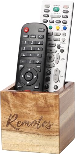 Remote Control Holder, Acacia Wooden Tv Remote Holder, Remote Holder for Table, Remote Control Storage Organizer Caddy (for 2 or 3 Remote Controls) 3.5 x3.5x3.5