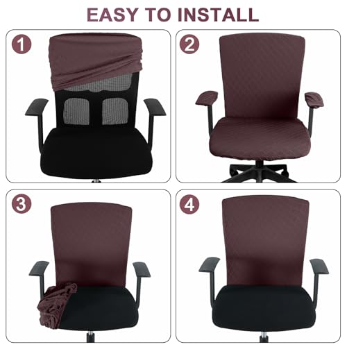 Tallew 4 Pcs Office Chair Covers Set Computer Universal Protective Stretchable Chair Seat Covers Desk Armrest Slipcovers Pads Office Cushion Backrest for Rotating(Coffee Color) - color: Coffee Color
