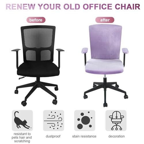 Tallew 4 Pcs Office Chair Covers Set Computer Universal Protective Stretchable Chair Seat Covers Desk Armrest Slipcovers Pads Office Cushion Backrest for Rotating(Purple) - color: Purple