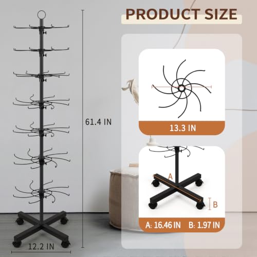Flenpptly Retail Display Stand, 7-Tier Rotating Display Rack for Store Display, Movable and Adjustable Spinning Display Stand for Earrings, Jewelry, Keychains, Socks Display (7-Tier Black) - color: 7-Tier Black